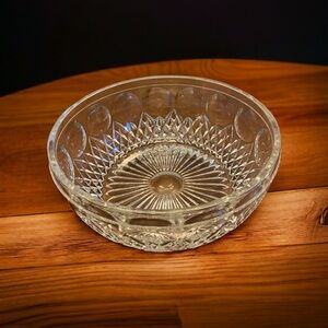 Vintage Leonard Crystal Mid-Century Modern clear crystal glass serving bowl